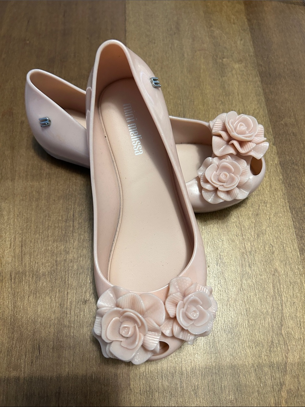 Melissa Girls Pale Blush Floral Jelly Ballet Flats